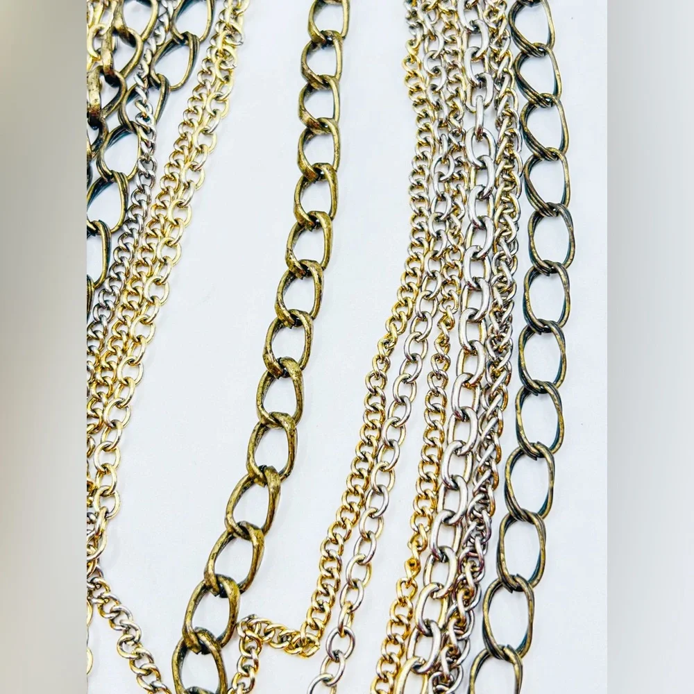 Vintage 7-Strand Mixed Metal Layered Chain Necklace - Picture 5 of 10